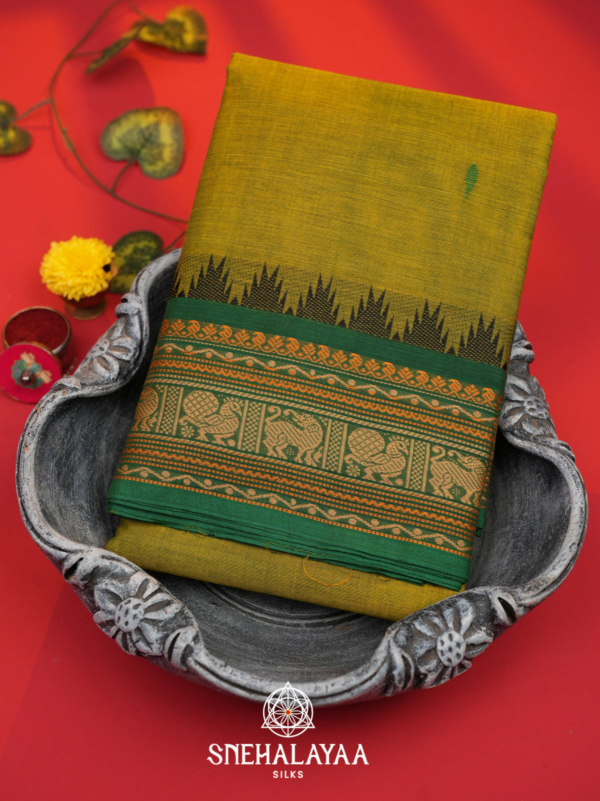 Mustard Yellow  Kanchi Cotton Saree