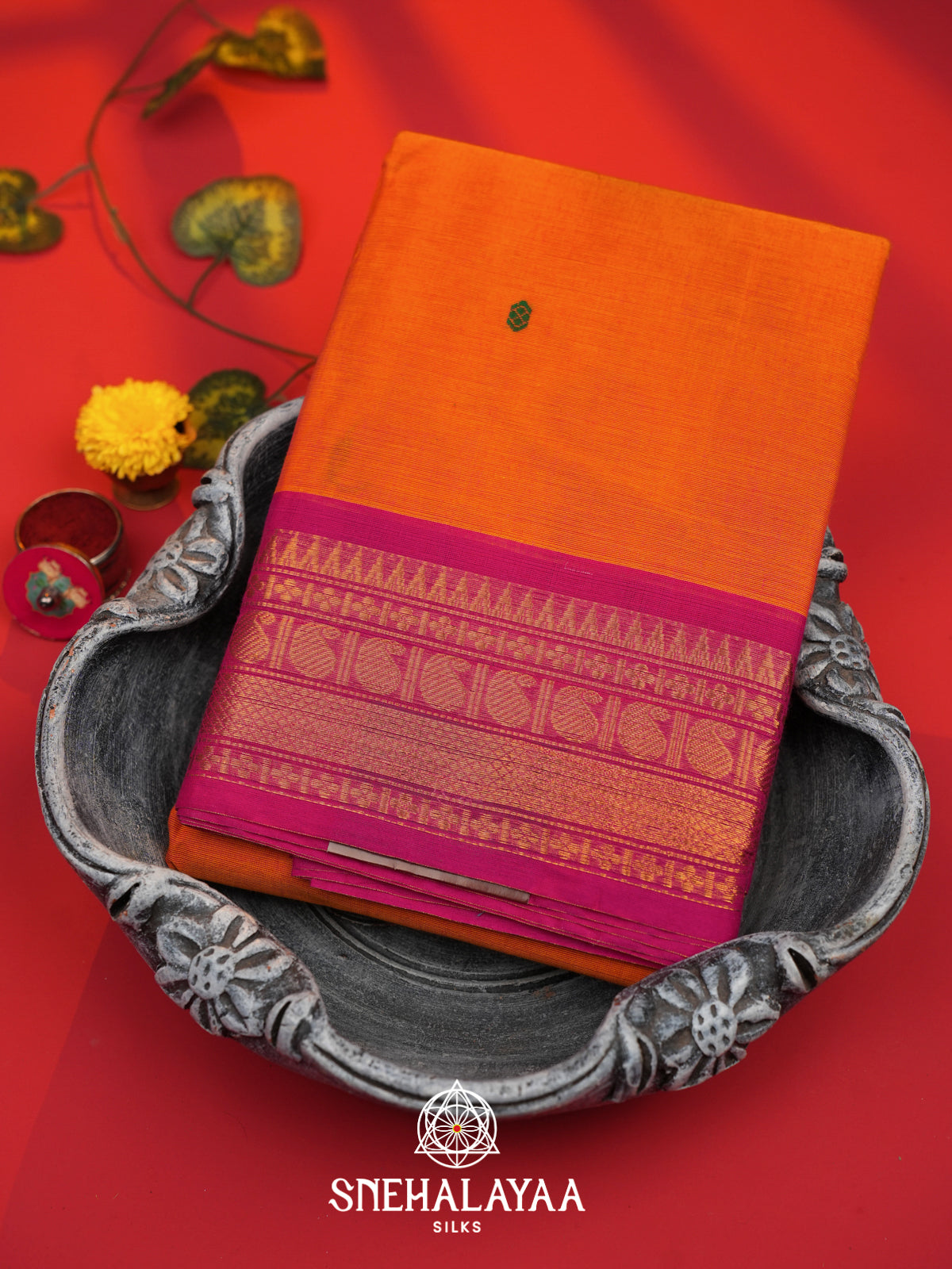 Orange Kanchi Cotton Saree
