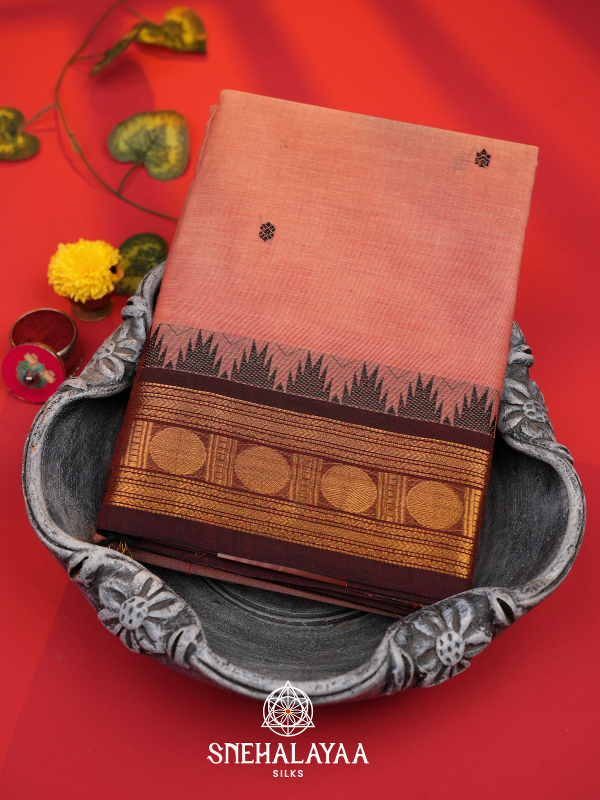 Peach Kanchi Cotton Saree