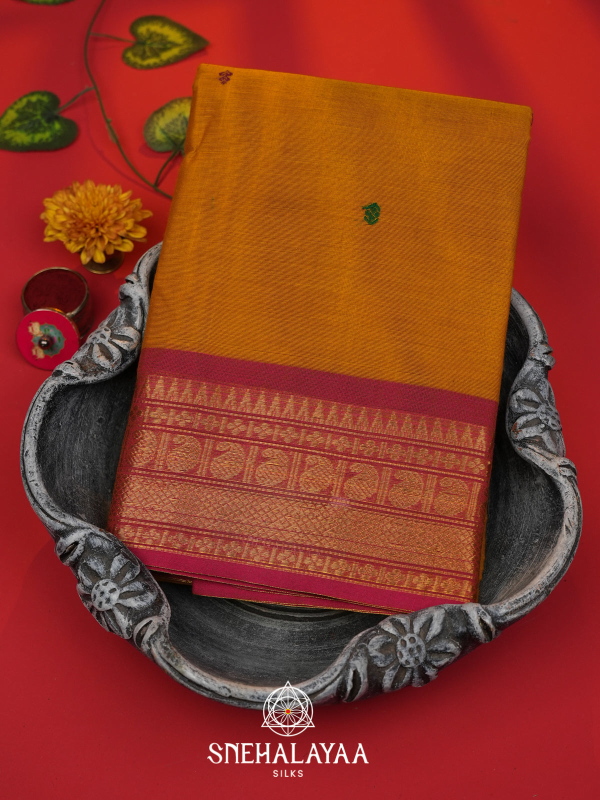 Mustard Yellow Kanchi Cotton Saree