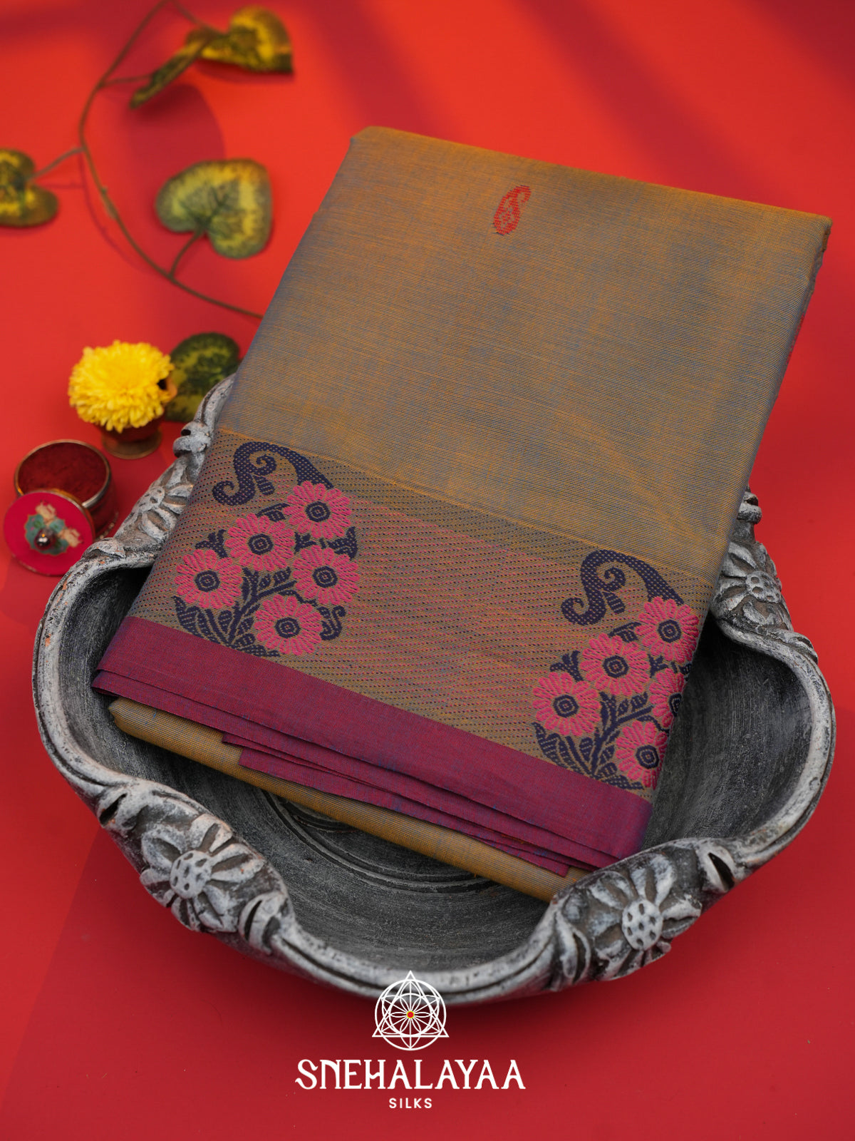 Taupe Brown Kanchi Cotton Saree