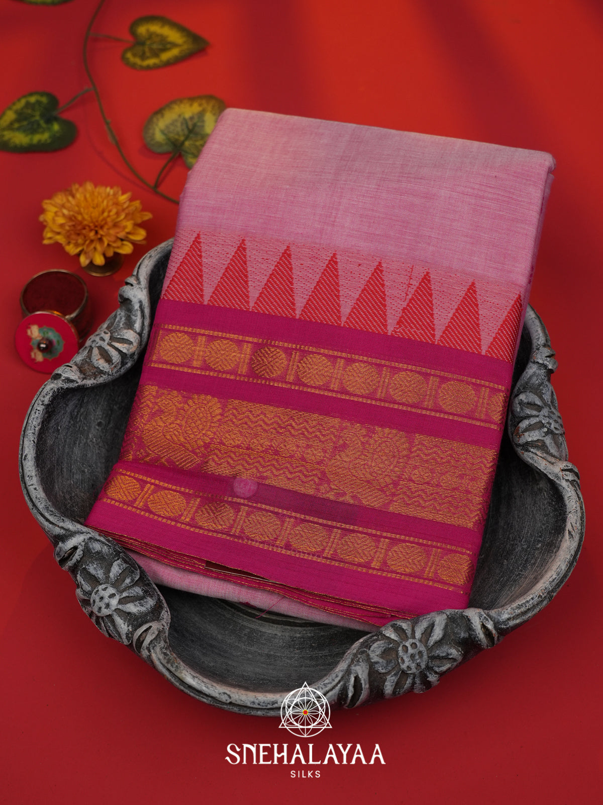 Baby Pink Chettinad Cotton Saree