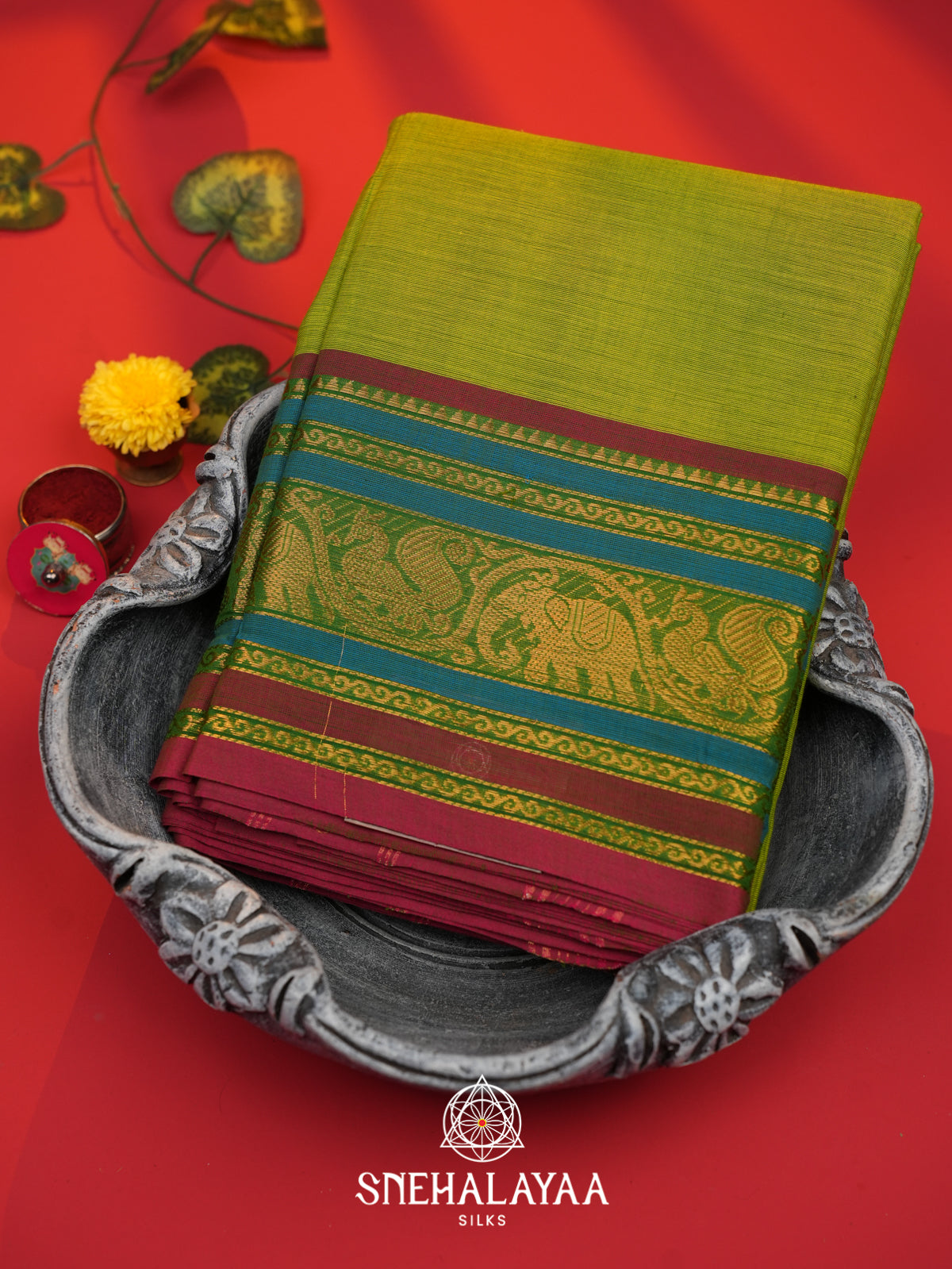 Mehendi Green Chettinad Cotton Saree