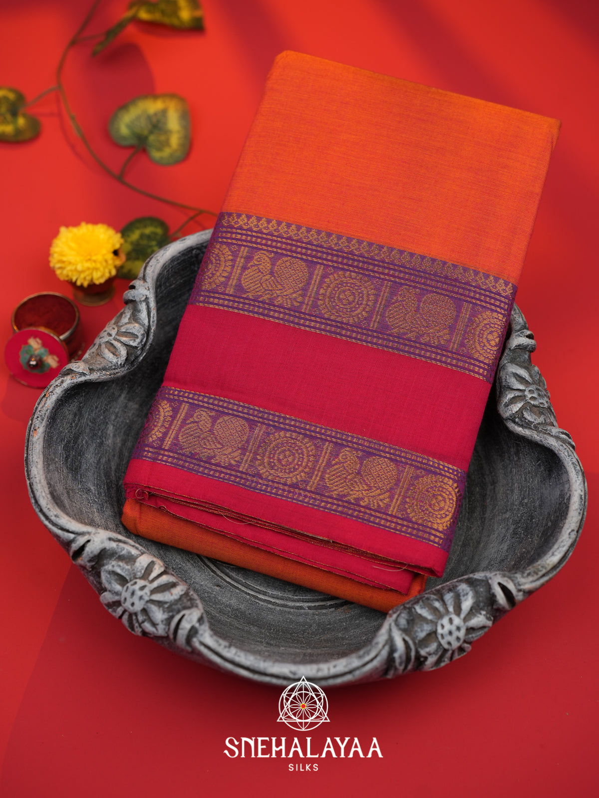 Orange Chettinad Cotton Saree