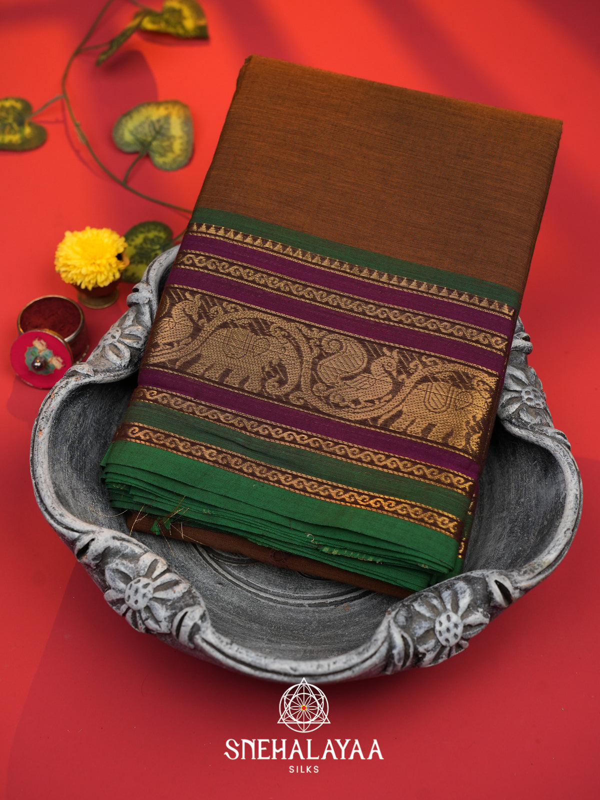Brown Chettinad Cotton Saree