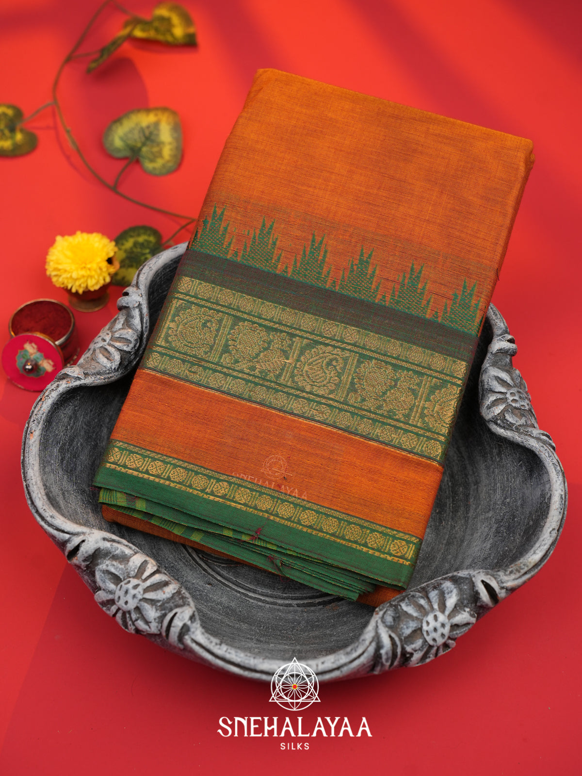 Mustard Brown Chettinad Cotton Saree