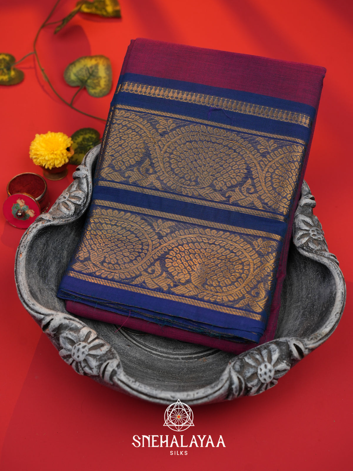 Burgandy Chettinad Cotton Saree