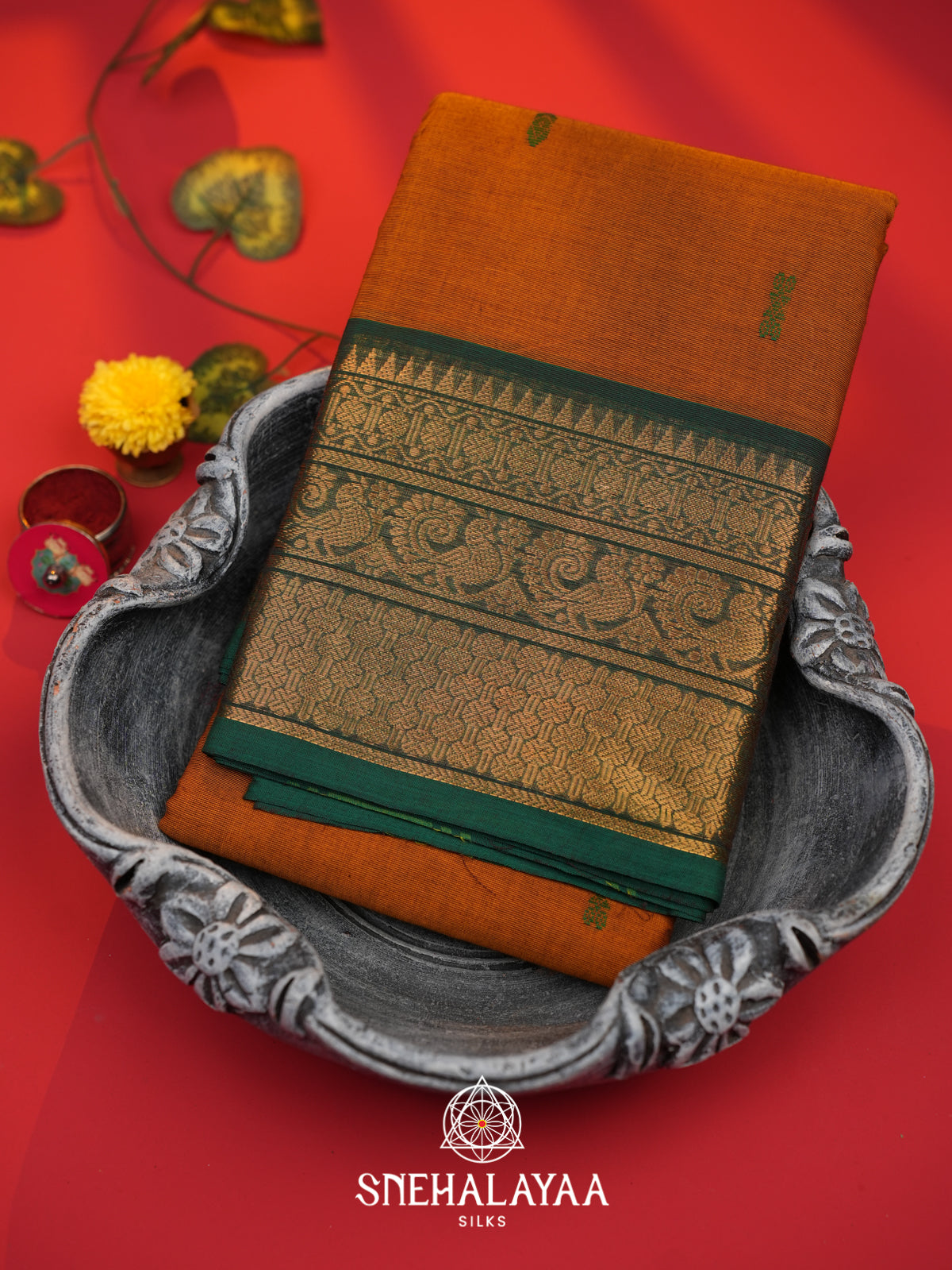 Mustard Yellow Chettinad Cotton Saree