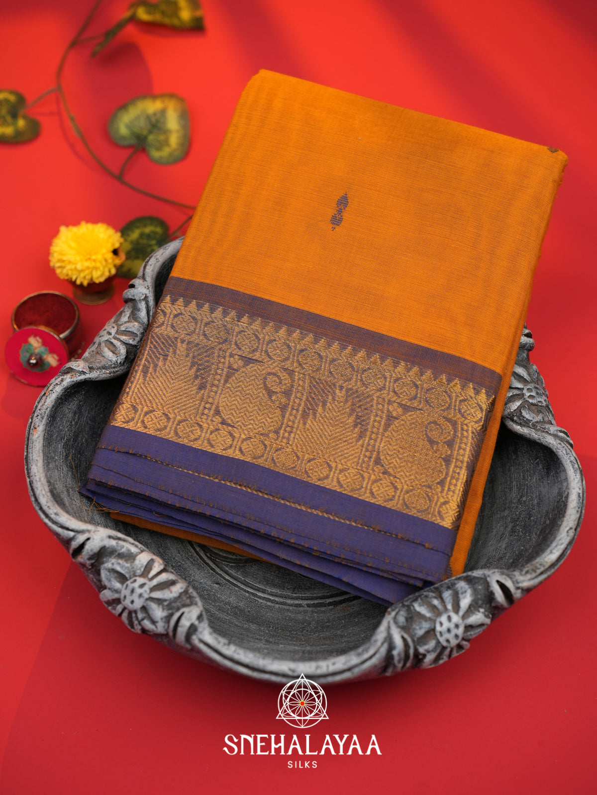 Mustard Yellow Chettinad Cotton Saree