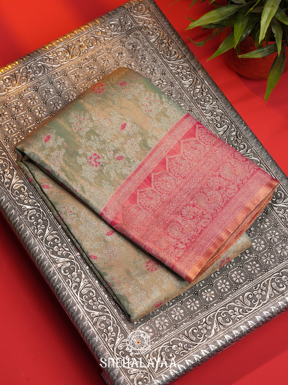 Sage Green Art Silk Saree
