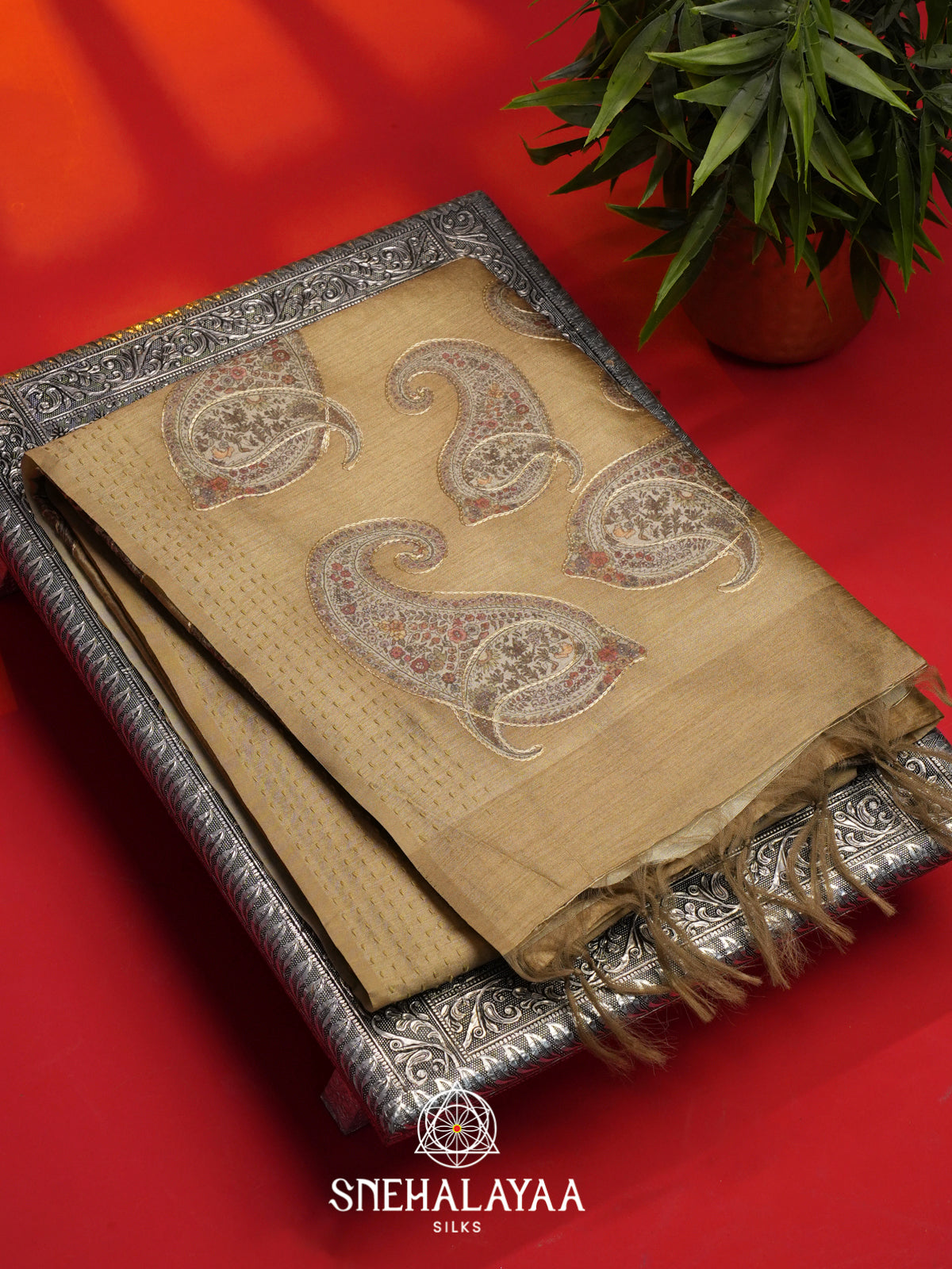 Beige Jute Silk Saree