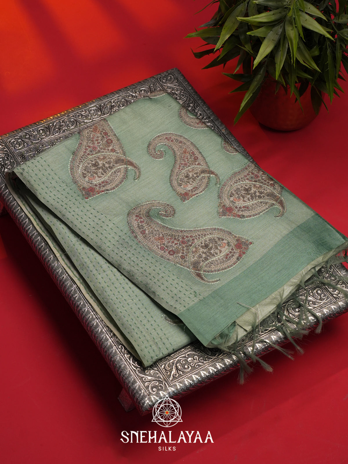 Mint Green Jute Silk Saree