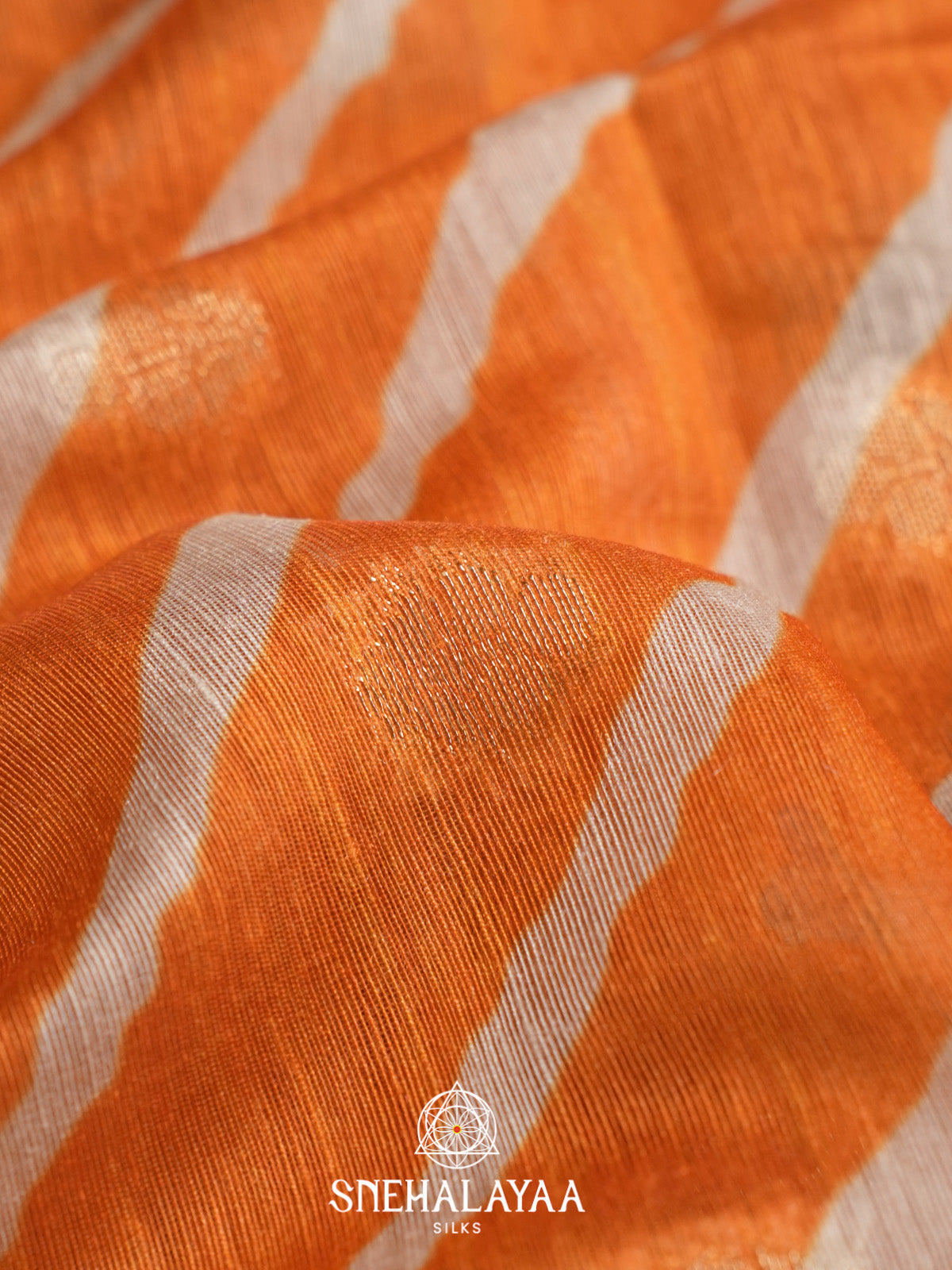 Orange Linen Saree with White Stripes