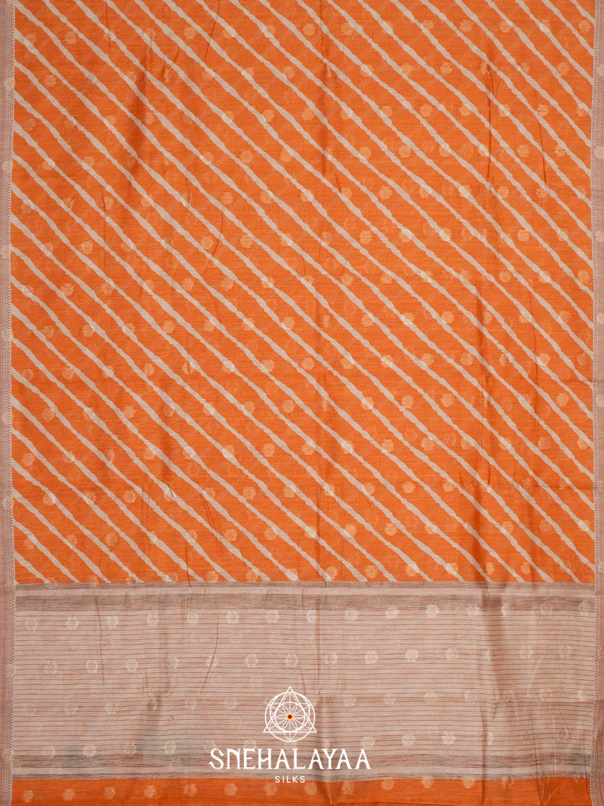 Orange Linen Saree with White Stripes