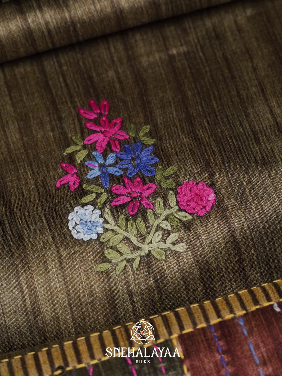 khaki green  Tussar Saree