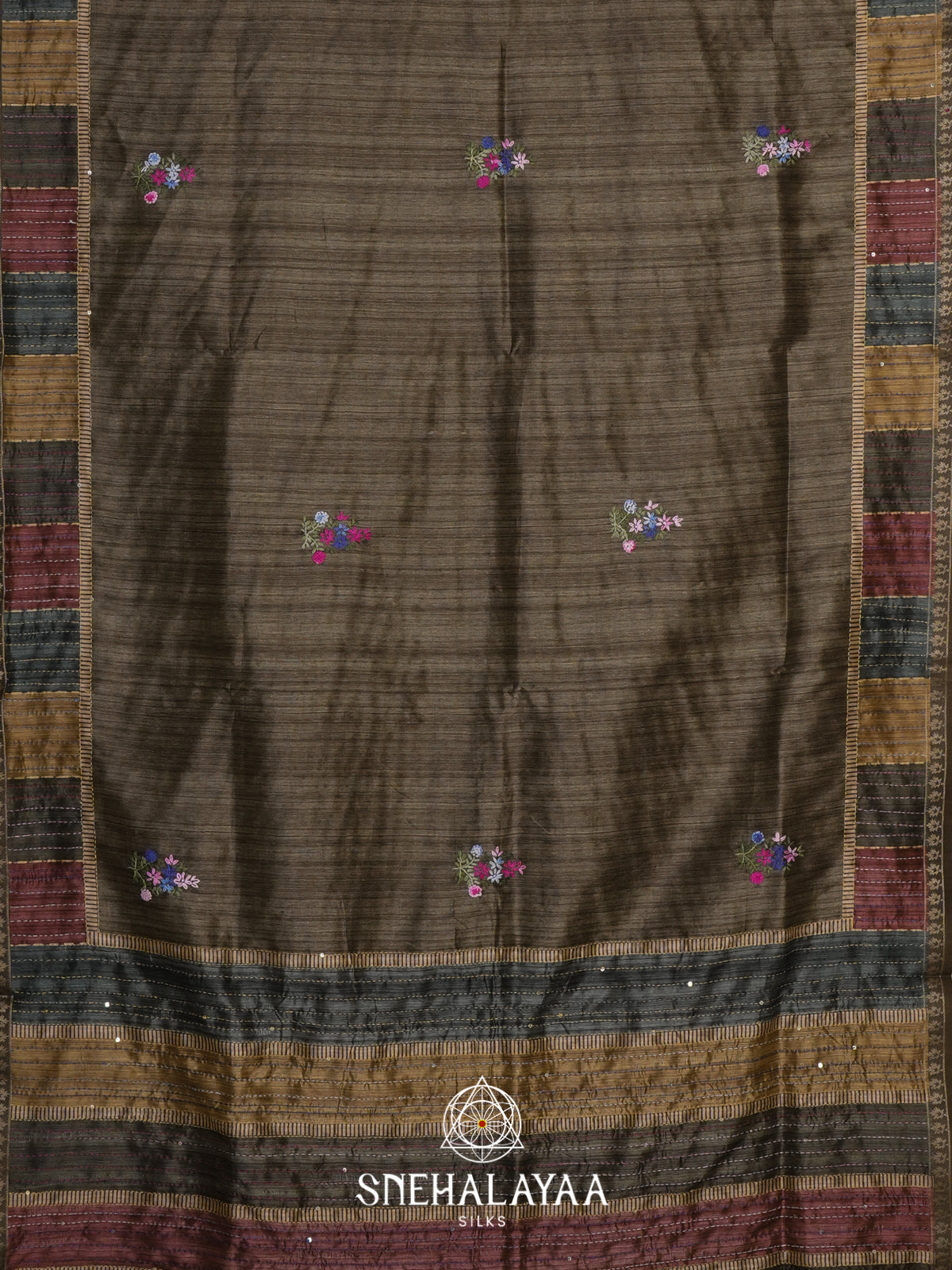 khaki green  Tussar Saree