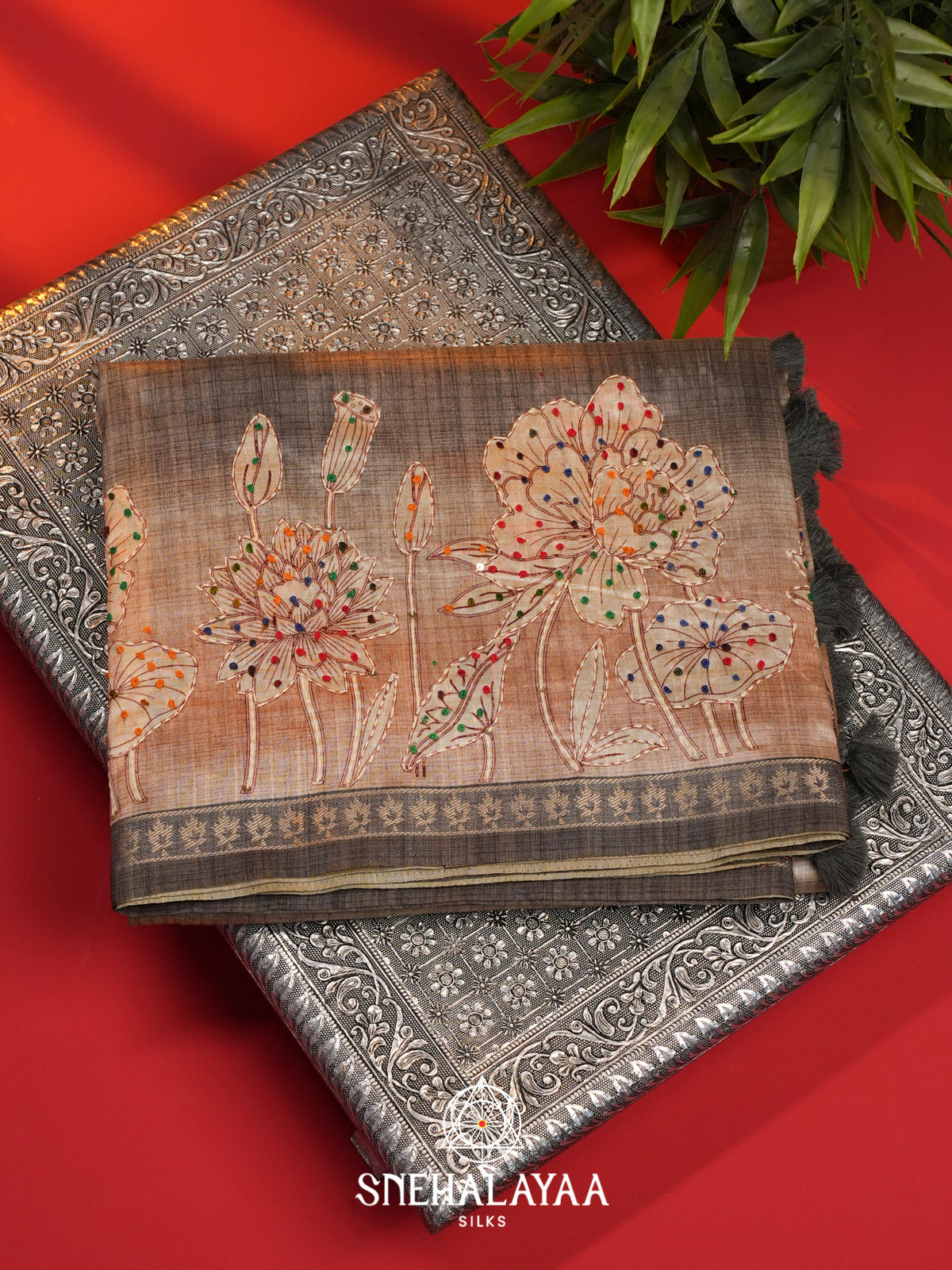 Beige  Tussar Saree