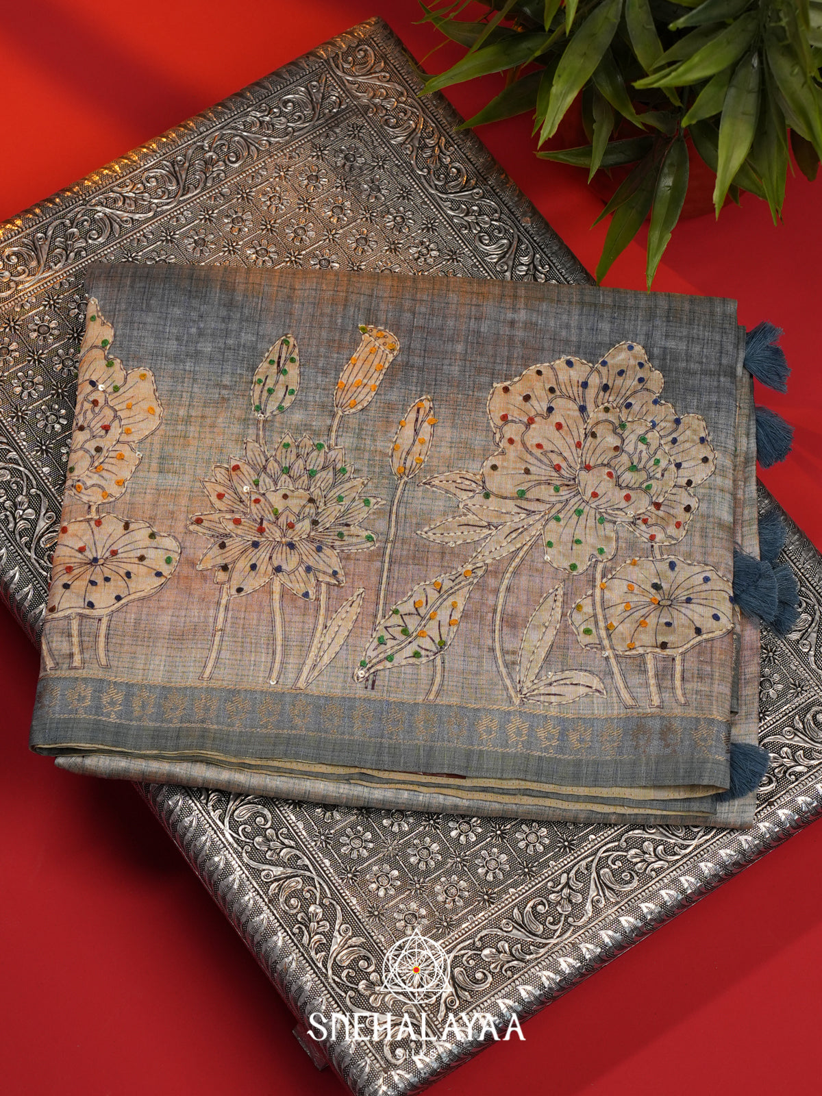 Grey  Tussar Saree