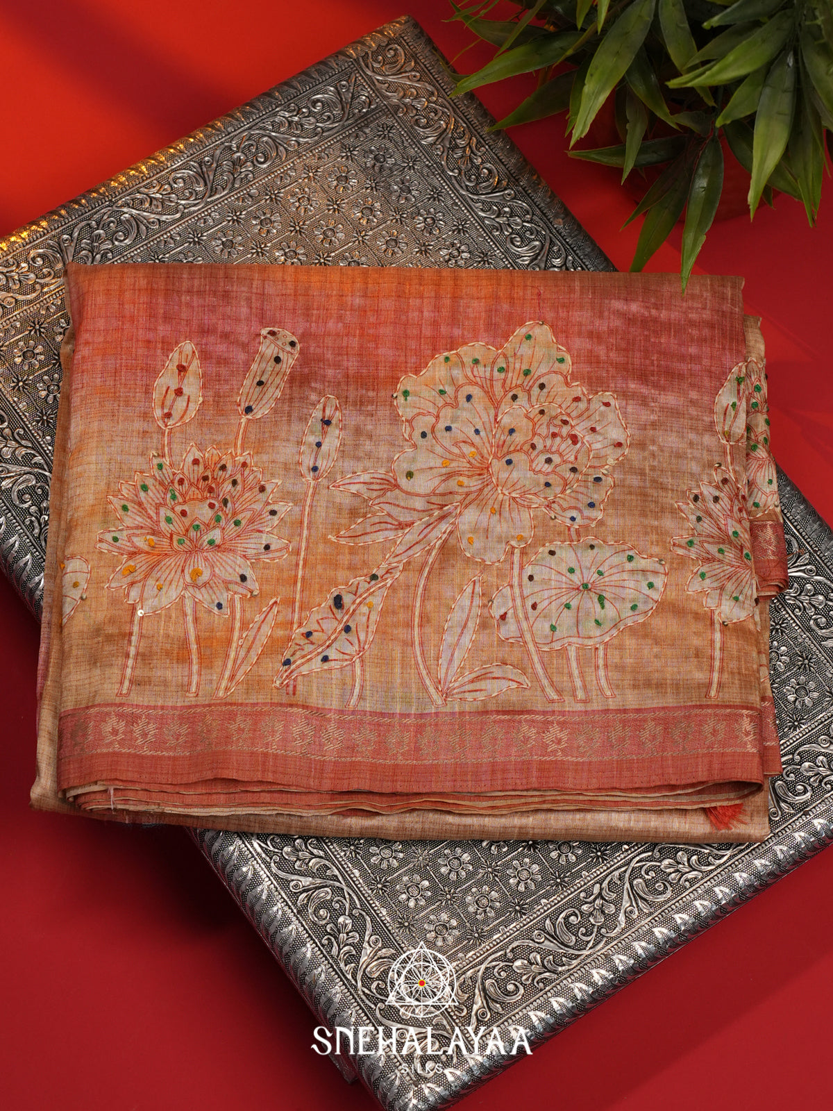 Peach  Tussar Saree