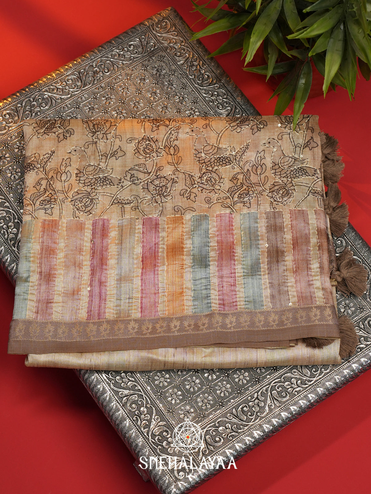 Beige  Tussar Saree
