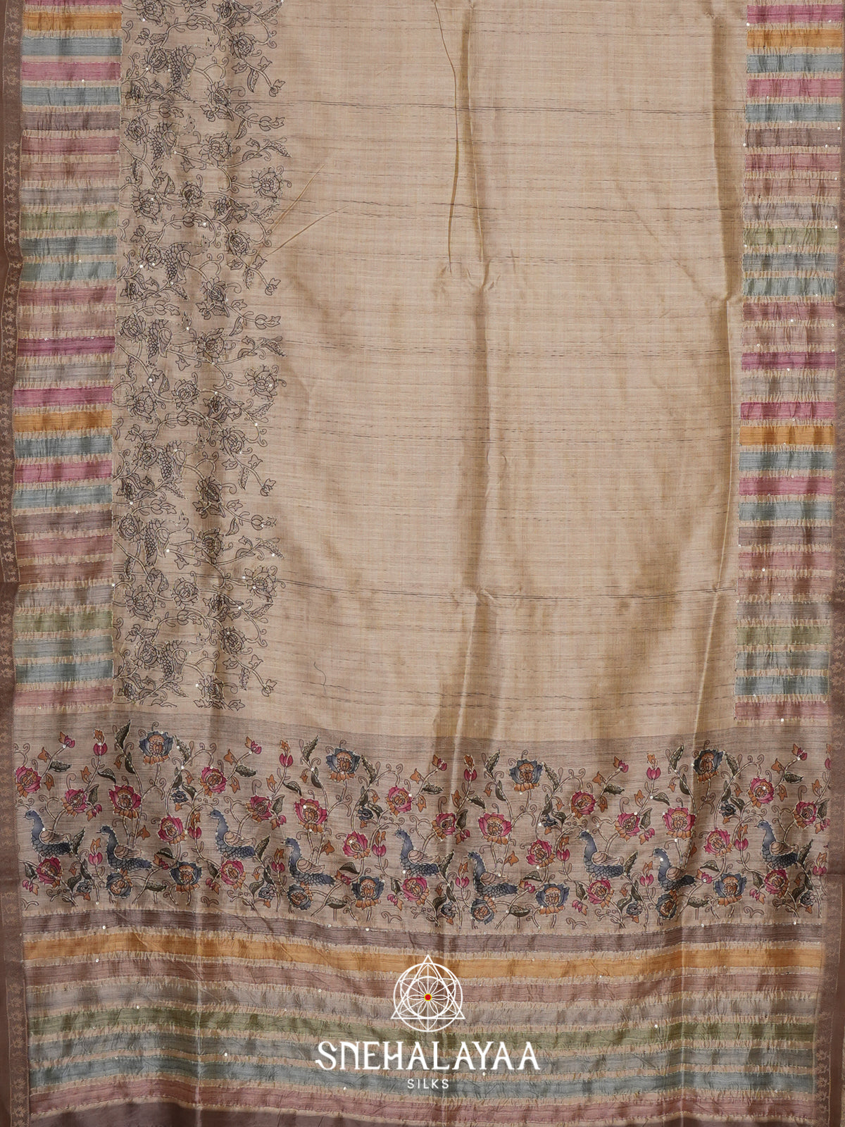 Beige  Tussar Saree