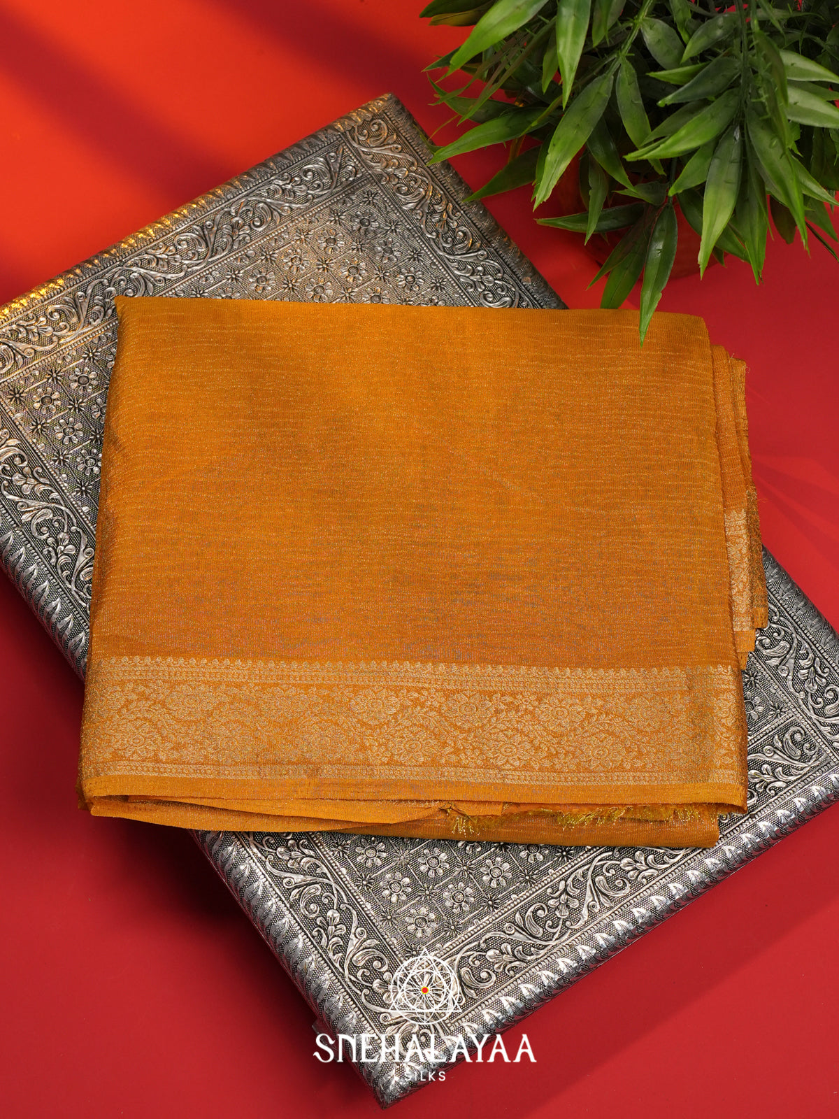 Rust Orange Crushed Saree