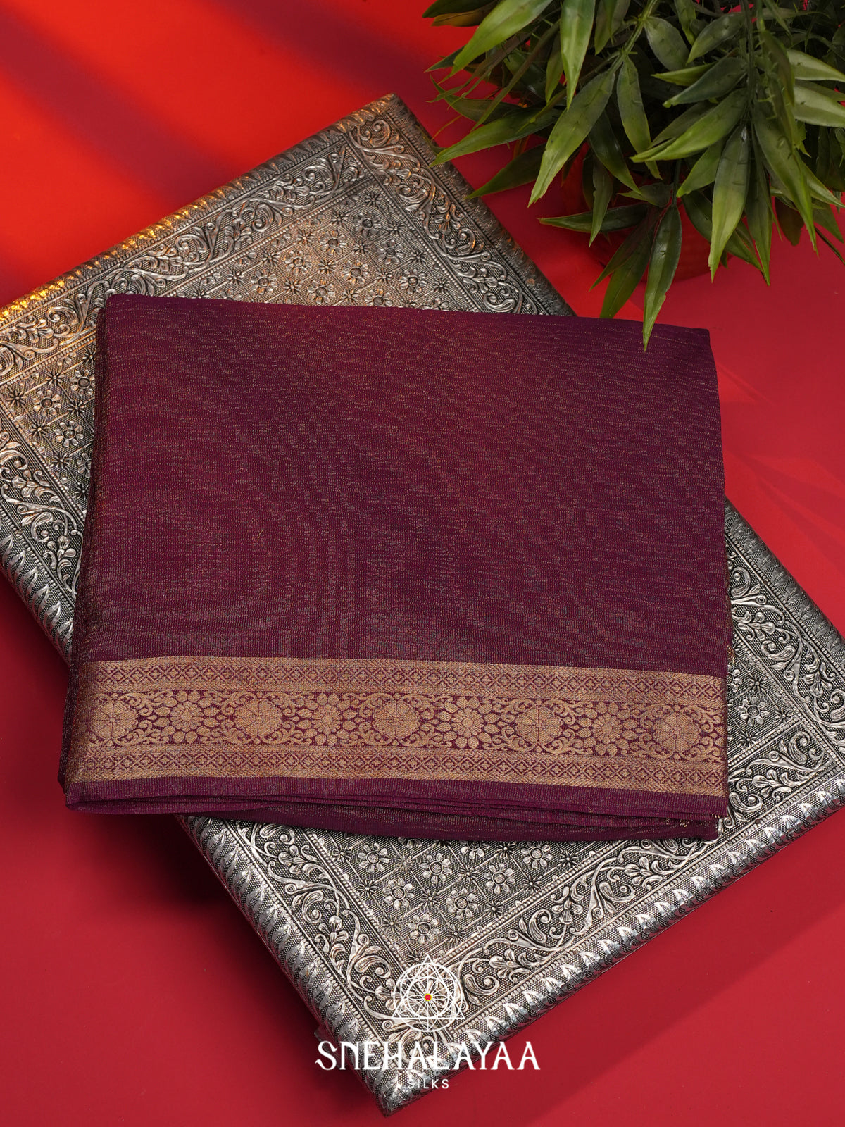 Wine  Crushed Saree