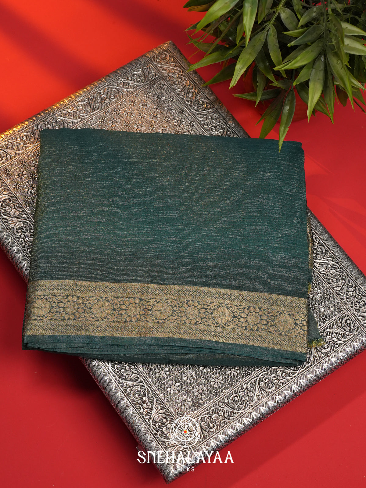 Greyish Blue Crushed Saree