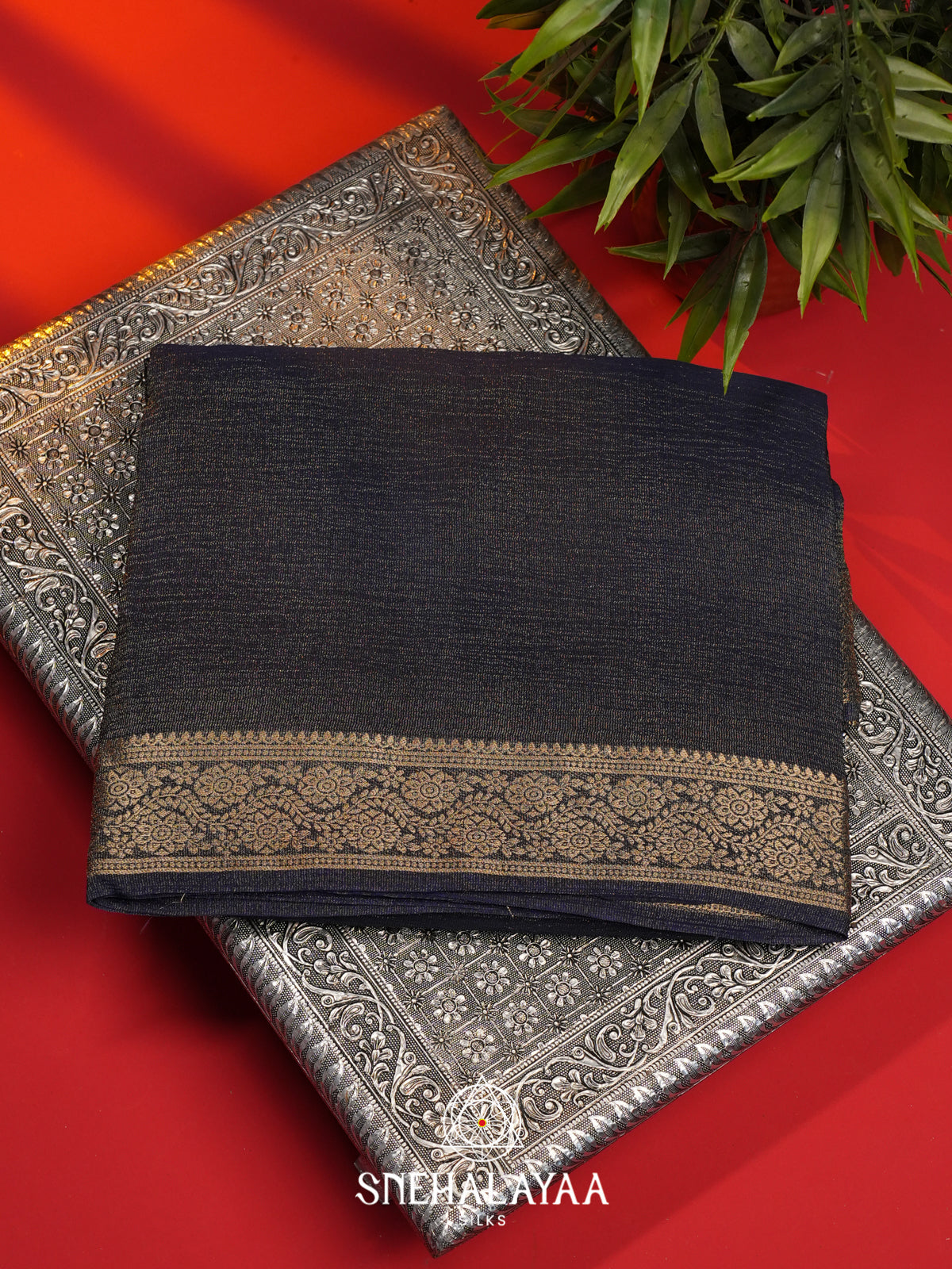 Greyish Black  Crushed Saree