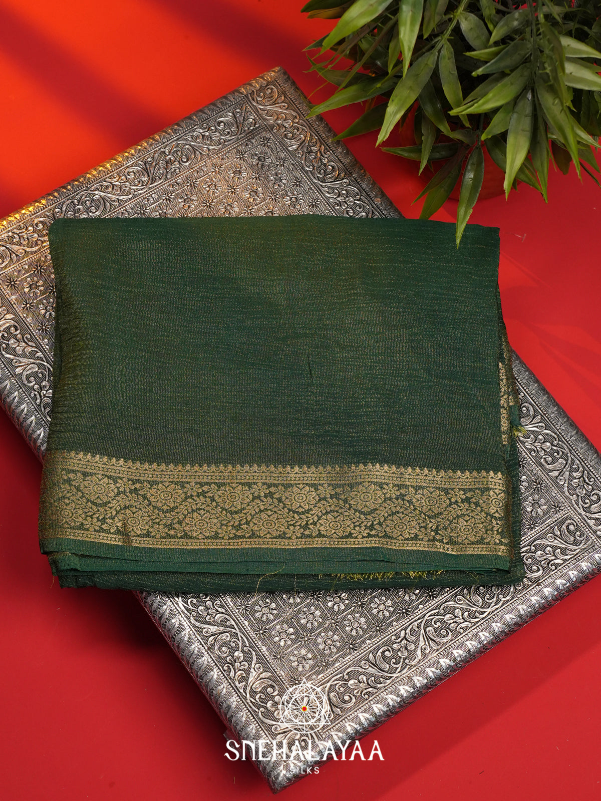 Green Crushed Saree