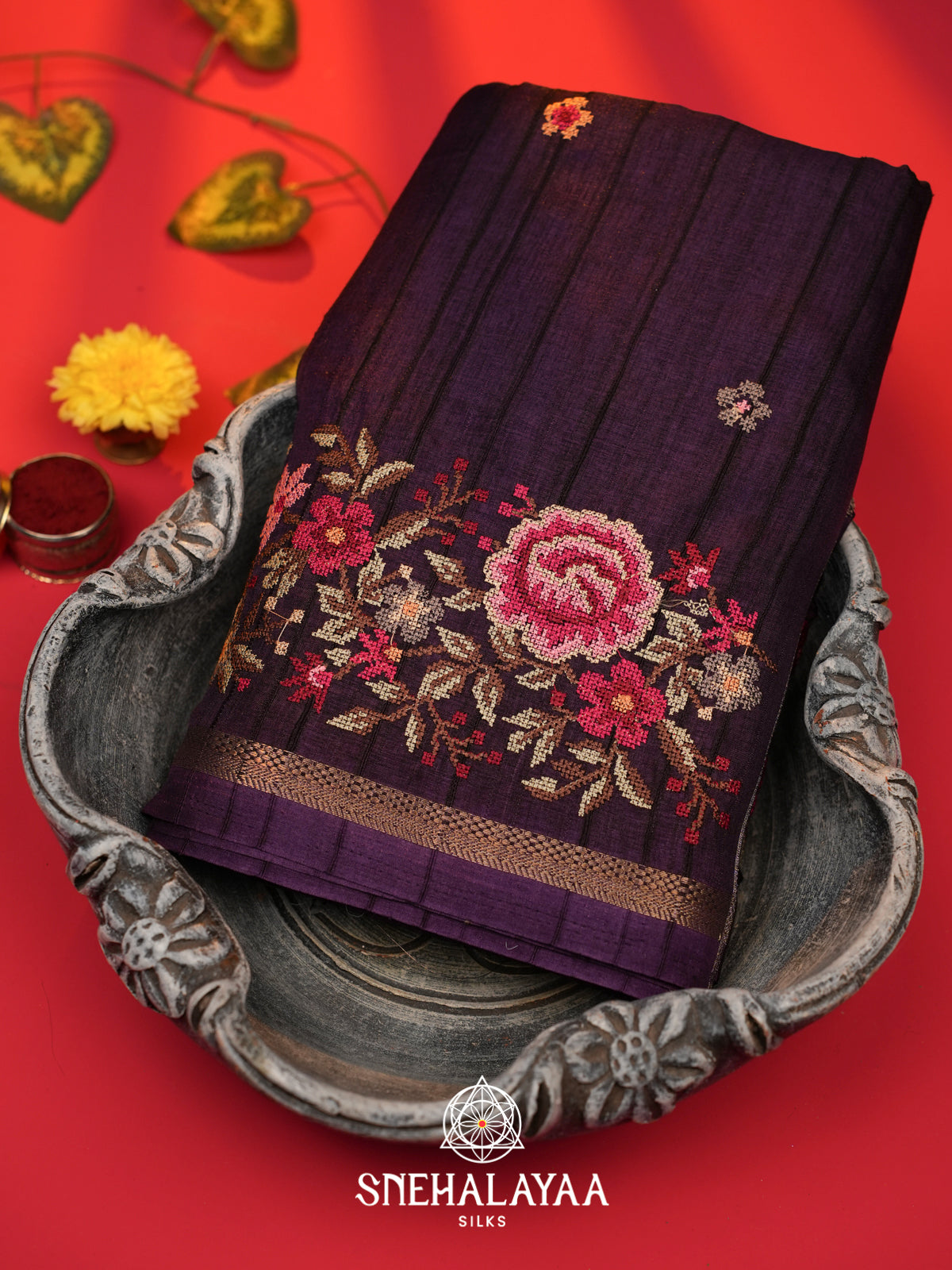 Purple  Tussar Saree