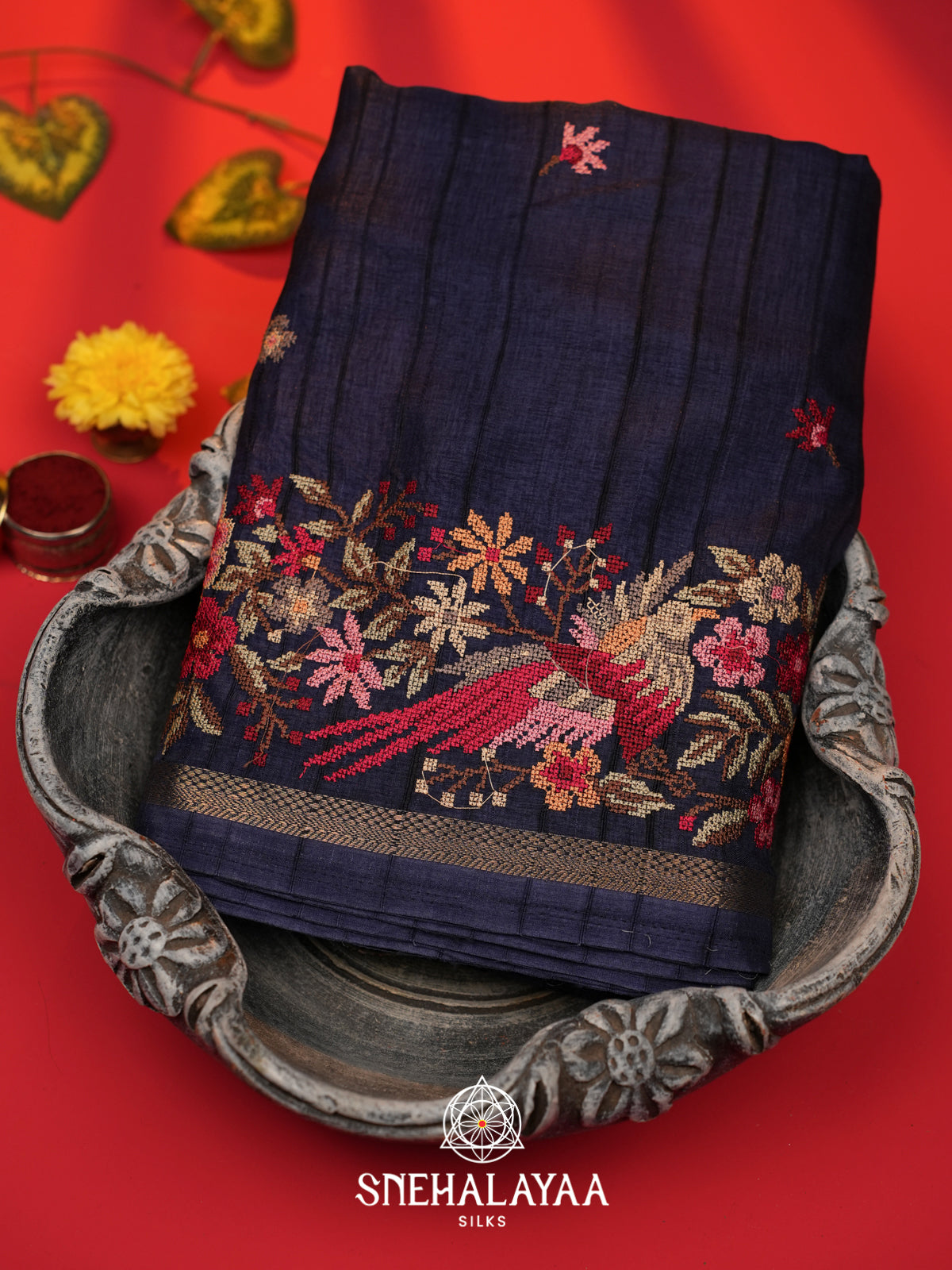 Blue  Tussar Saree