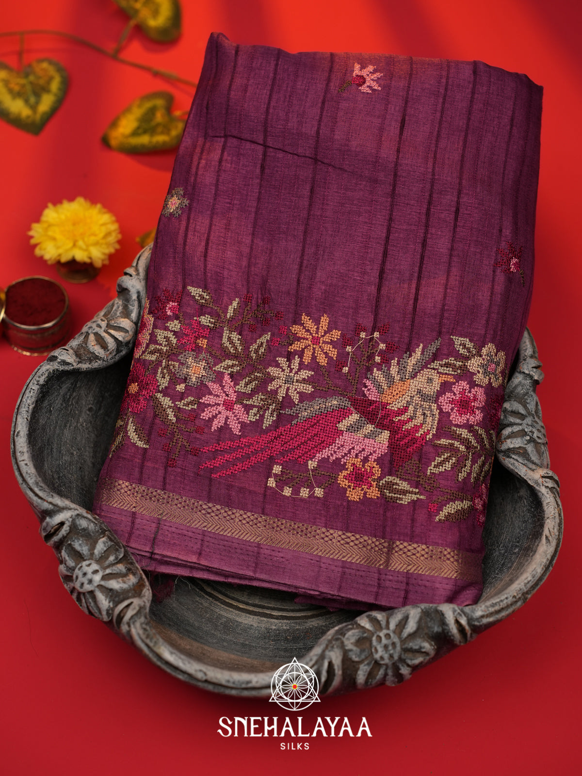 Magenta  Tussar Saree