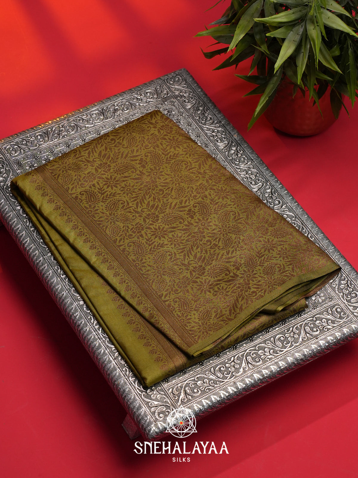 Olive Green Tussar Saree