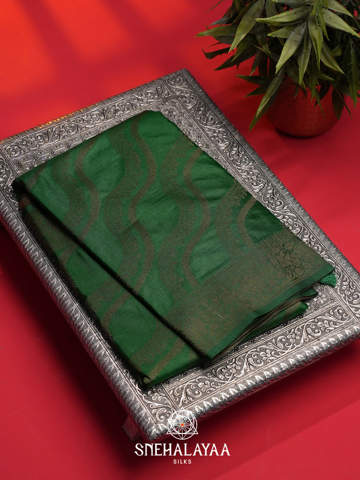 Bottle Green Tussar Saree