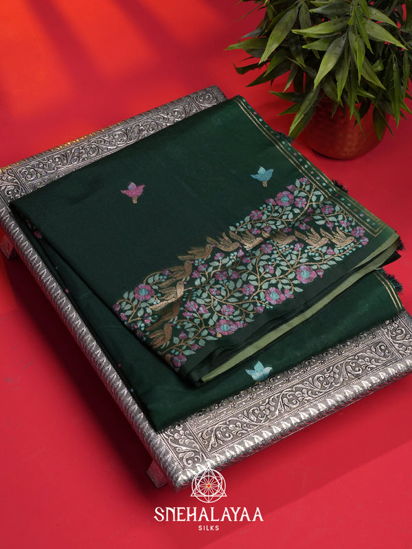 Bottle Green Raw Silk Saree