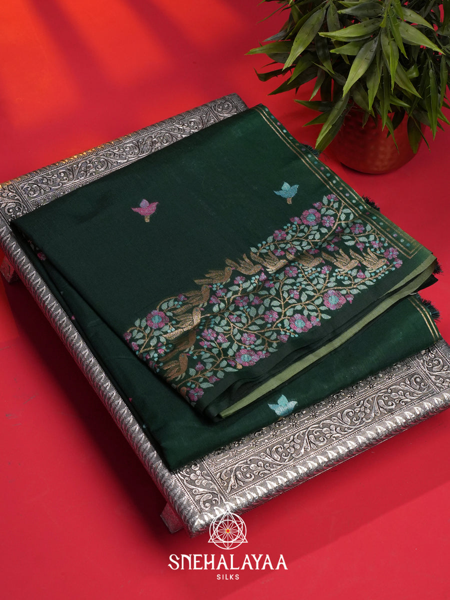Bottle Green Raw Silk Saree