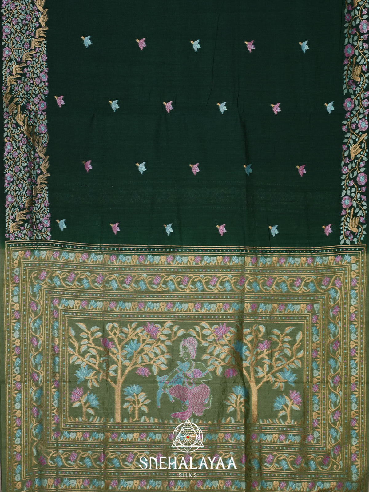 Bottle Green Raw Silk Saree