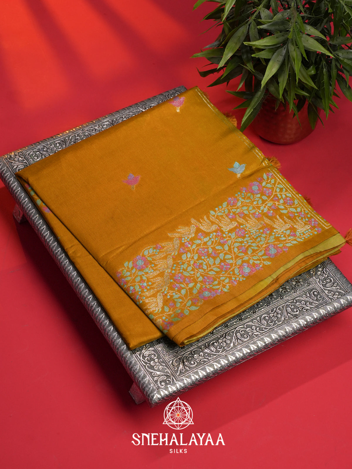 Mustard Yellow Raw Silk Saree