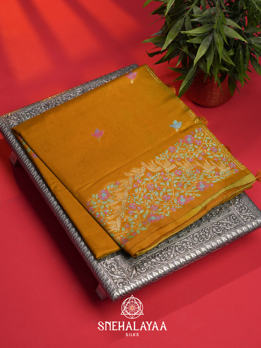 Mustard Yellow Raw Silk Saree