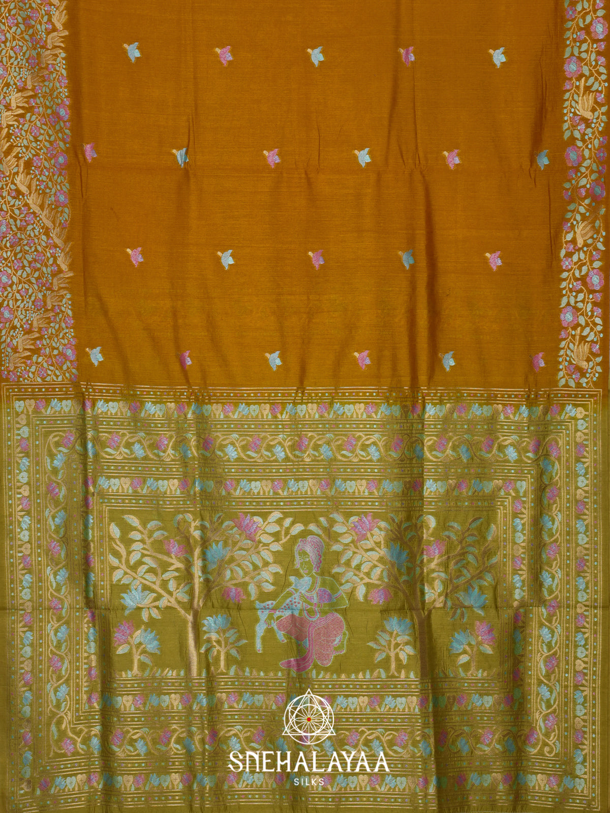 Mustard Yellow Raw Silk Saree