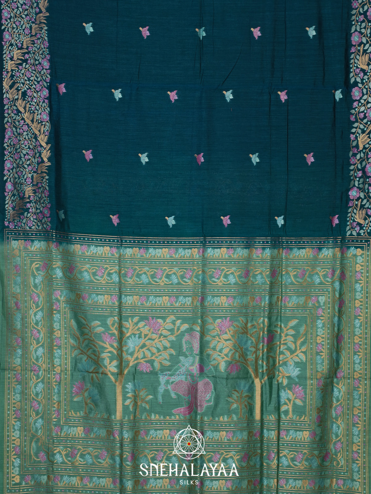 Teal Green Raw Silk Saree