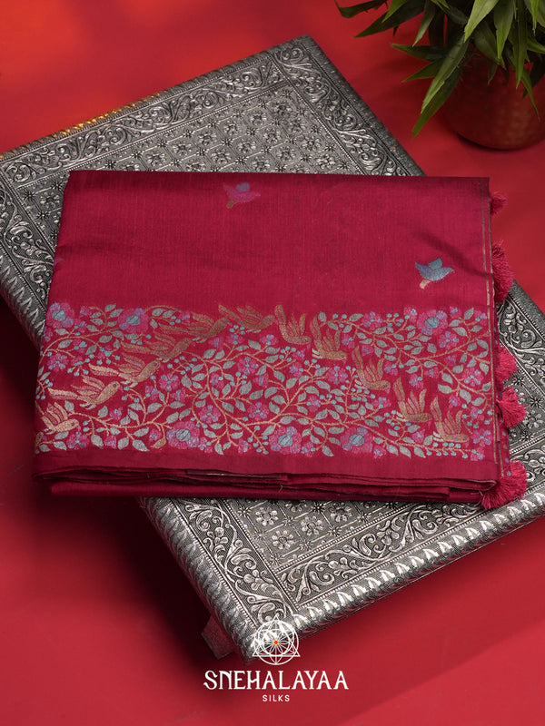 Rani Pink Raw Silk Saree