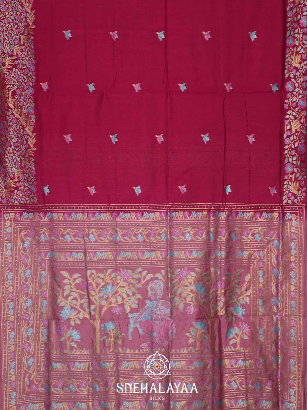 Rani Pink Raw Silk Saree