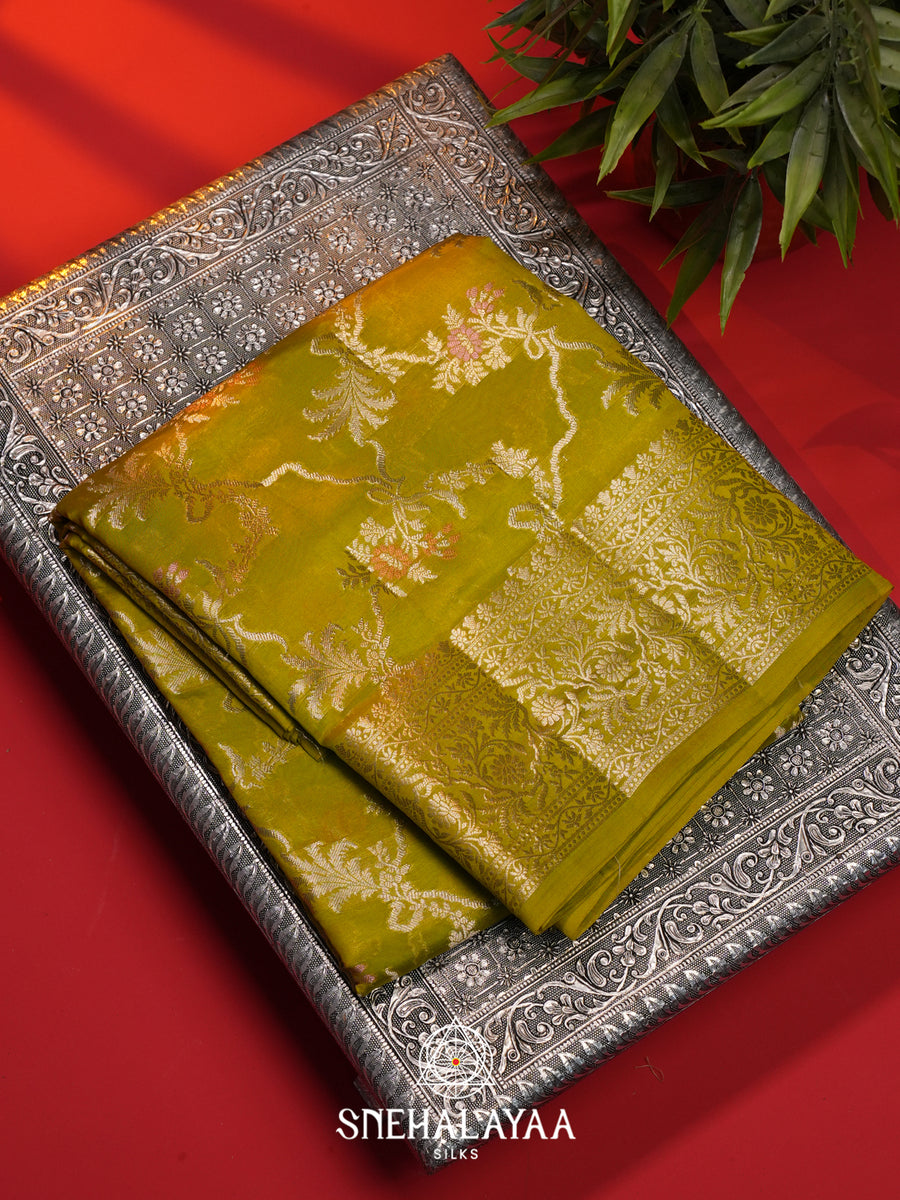 Olive Green  Dupion Silk Saree