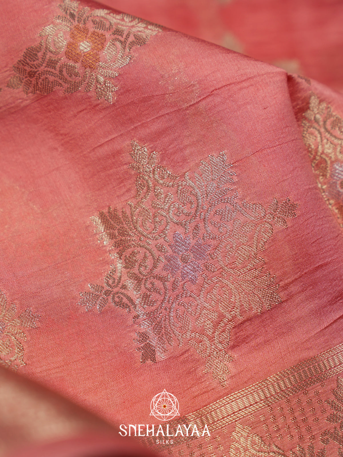 Peach Pink  Dupion Silk Saree