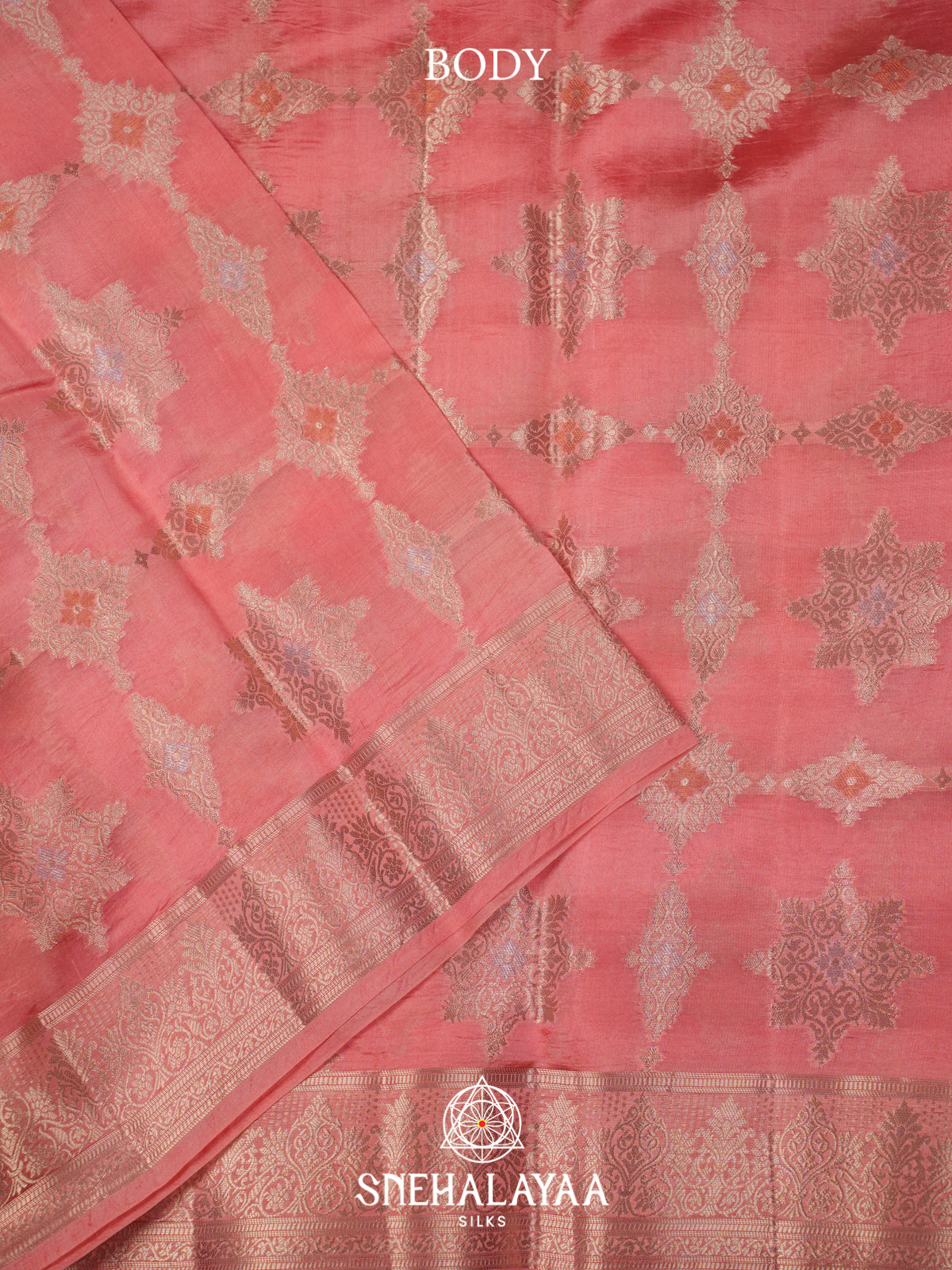 Peach Pink  Dupion Silk Saree