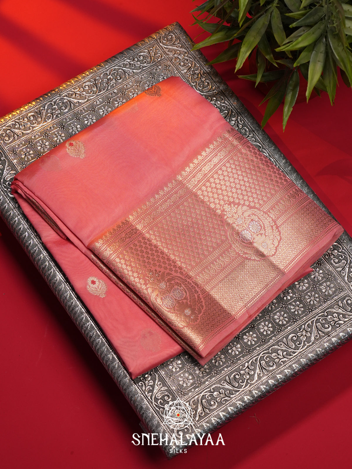 Peach  Dupion Silk Saree