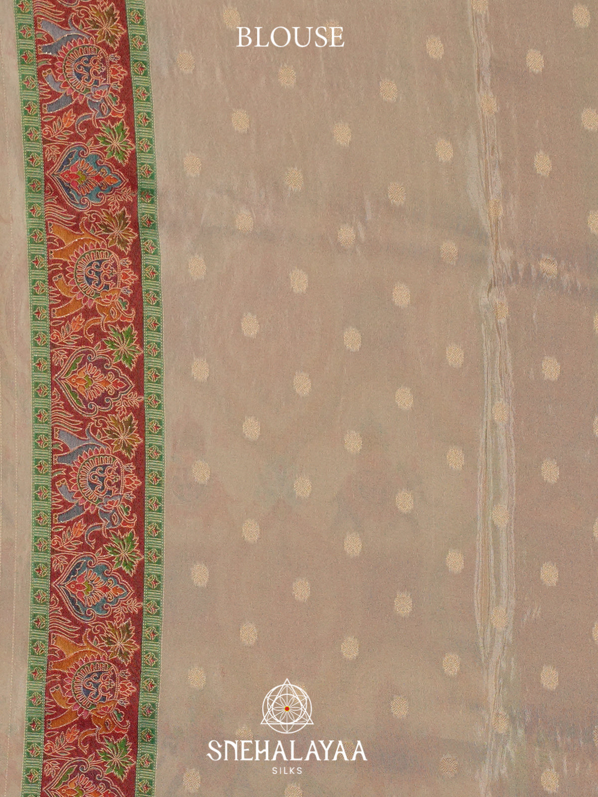 Beige Elephant Motif Banarasi Silk Saree