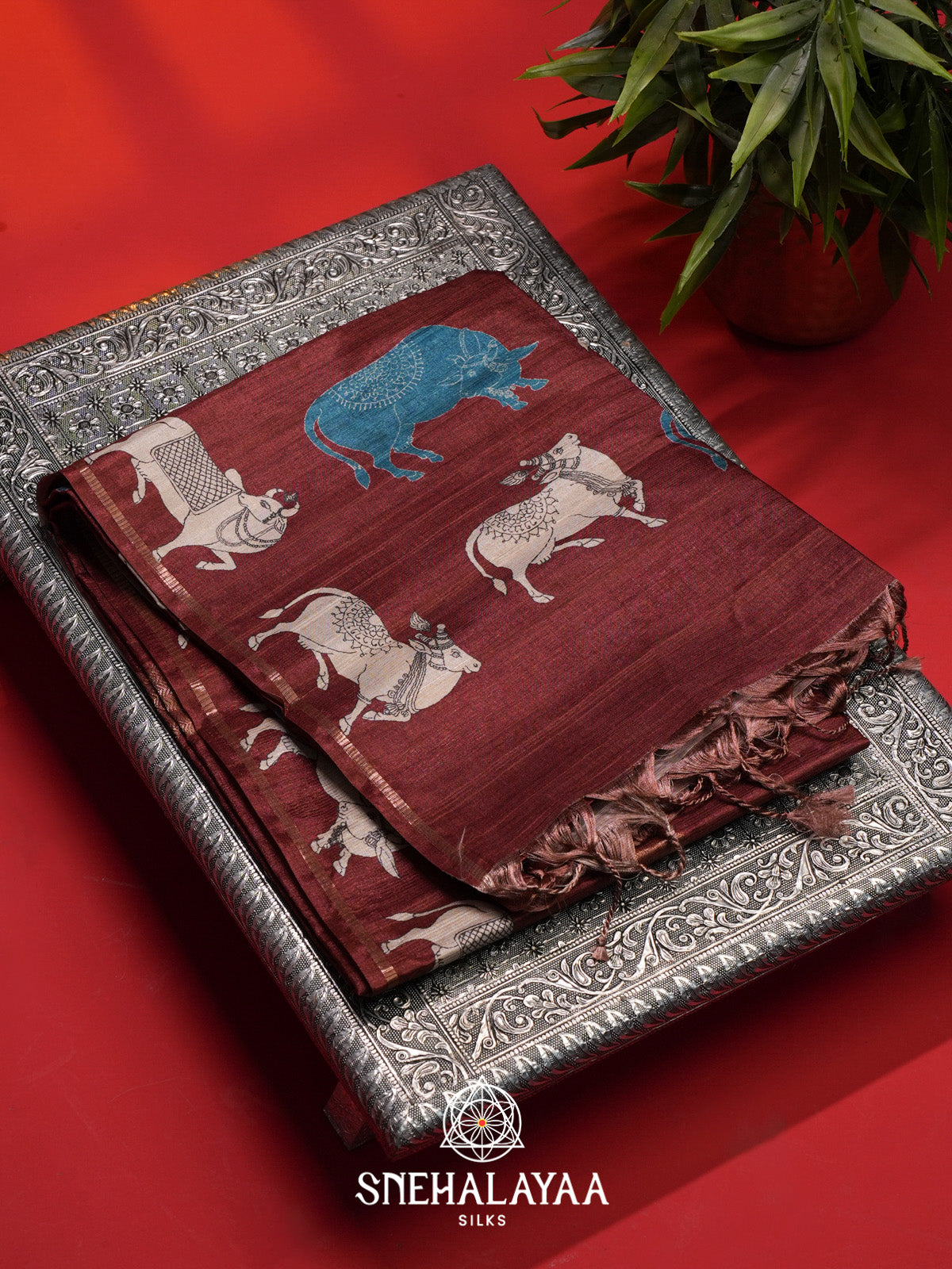 Maroon Tussar Saree